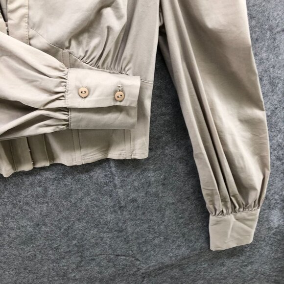 Le Blog Womens Collared Corset Shirt Blouse Long Sleeve Nude Beige Sz S Cropped - Picture 6 of 12